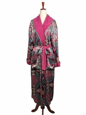 Vintage Victoria Secret Paisley Satin Terry Cloth Robe Kimono Lounge Tie Belt M